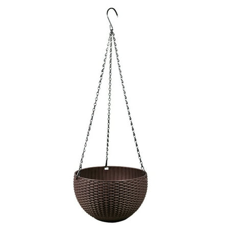 Round Mimetic Rattan-woven Pattern Hanging Plastic Flower Pot Self-watering Scindapsus Plant Holder -