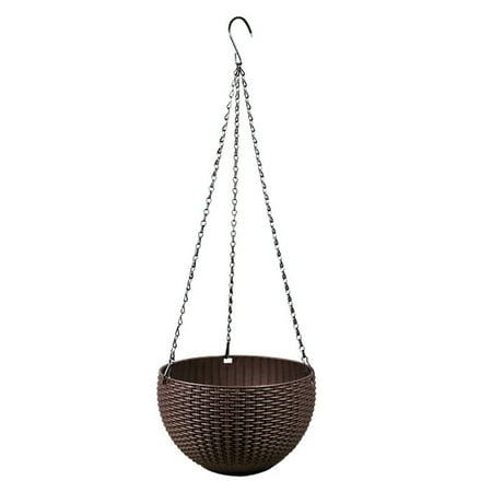 Pot Pond Plants - Round Mimetic Rattan-woven Pattern Hanging Plastic Flower Pot Self-watering Scindapsus Plant Holder - Coffee