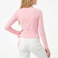 thumbnail image 5 of Ticikt Kids Girl's Tie Wrap Top Long Sleeve V Neck Crop Tops Shirt Slim Fit Dance Fairy Yoga Workout Blouse For,Pink, 5 of 6