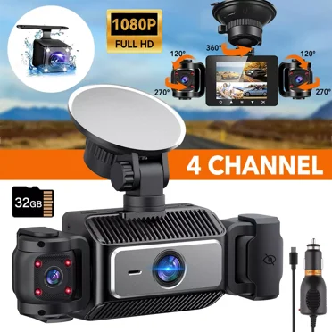 4K Dash Cam Recorder 4 CH 360° Car Camera DVR Vehicle Video G-Sensor 32G Card US