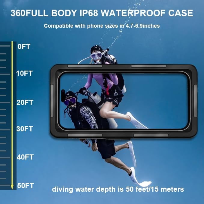 2026 Underwater Snorkeling Diving Phone Case for Phone 17/16/15/14/13/12Pro Max/Galaxy S25/S24/S23.(50ft/15m) Professional Scuba Dive Waterproof Case Underwater Photo Video