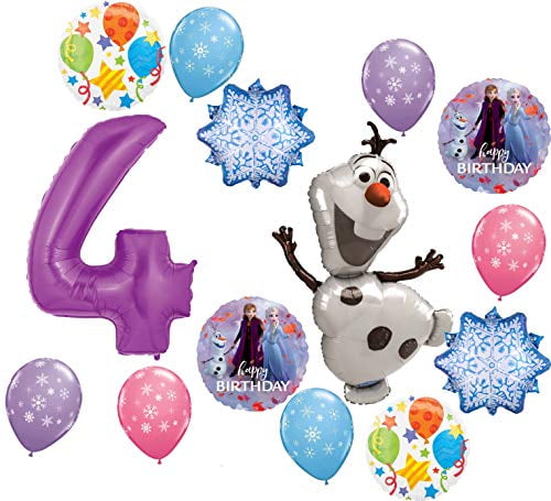 Frozen Party Supplies 4th Birthday Balloon Bouquet Olaf Elsa Anna Let It Snow Decorations Purple Number 4