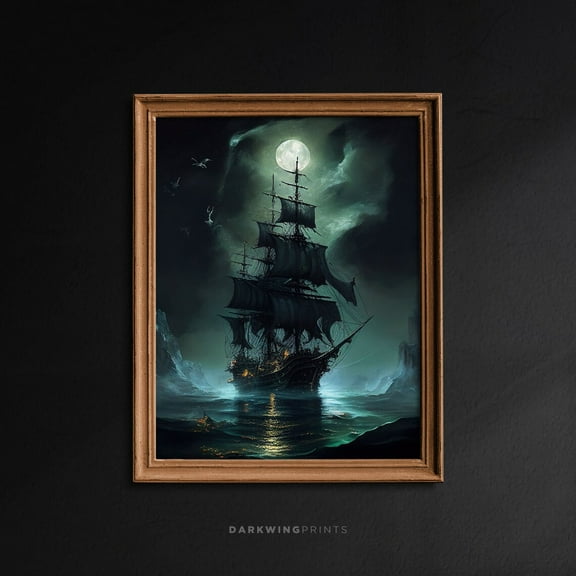 Vintage Nautical Ship Wall Art Print, Dark Academia Decor, Nautical Wall Art, Moody Antique Art, Vintage Seascape Print, Maritime Art / G100 1713 UNFRAMED Poster, 8x12