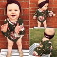 thumbnail image 4 of Infant Toddler Baby Girl Sunflower Floral Print Long Flare Sleeve Romper Playsuit Outfit with Bowknot Headband, 4 of 9