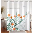 thumbnail image 4 of Mizhona Shower Curtain with Snap in Liner,Orange Floral No Hook Fabric Bath Curtain,71"x74", 4 of 8