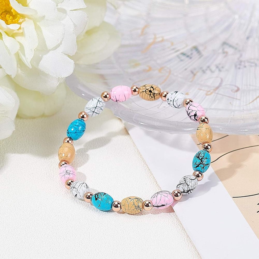 DIY Baking Painted Drawbench Glass Beads Stretch Bracelet Making Kits include Steel Elastic Thread