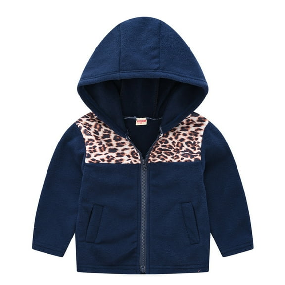 EQWLJWE Children's Baby Boys Girls Leopard-print Jacket Fleece Hooded Zipper Jacket Girls' Outerwear Holiday Clearance