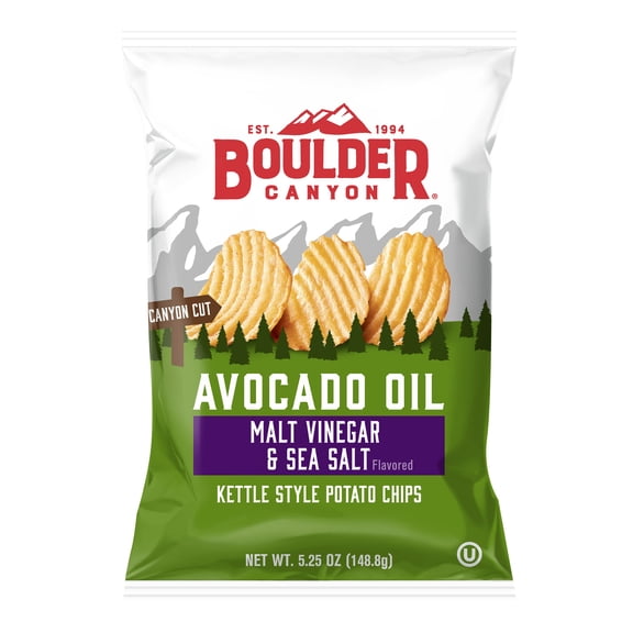 Boulder Canyon Avocado Oil Malt Vinegar & Sea Salt Canyon Cut Kettle Style Potato Chips, 5.25 oz. - Pack of 12