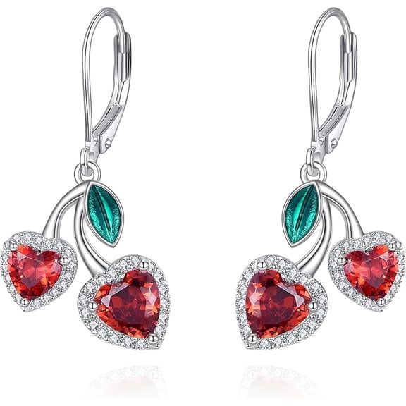 DOLIOX Strawberry/Cherry Earrings for Women Sterling Silver Fruit Earrings Dangle Drop Earrings Fruit Jewelry for Women