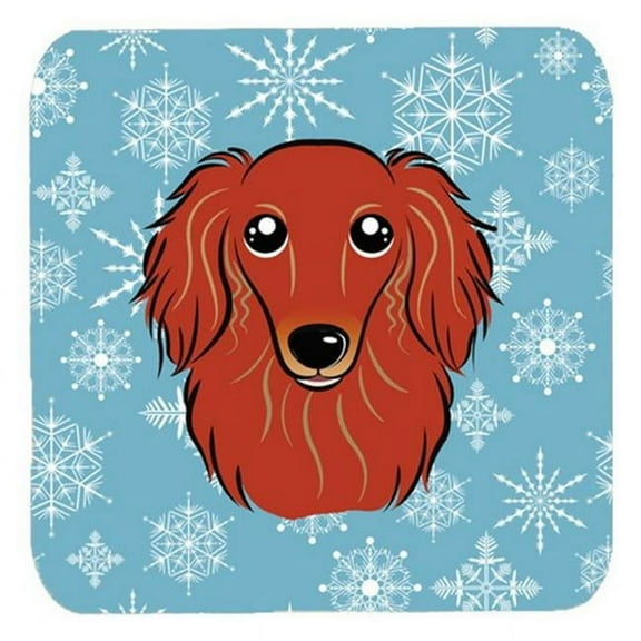 Snowflake Longhair Red Dachshund Foam Coasters, Set Of 4