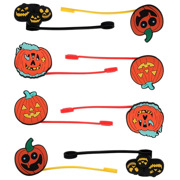 BRIGHTFUFU 8 Uds cubiertas de pajita de Halloween cubiertas de pajita de silicona cubiertas de puntas de pajita de silicona Toppers de pajita de silicona