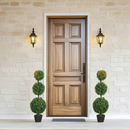 Yardi Yarda 40 Inch High Artificial Ball Boxwood Topiary Trees Set of 2, Fake Plants in Pot for Indoor, Green