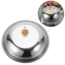 Soimiss Stainless Steel Pan Lid with Glass Cover and Wooden Handle MultiFunctional for Home Use Silver 11 Inch