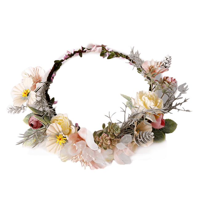 Diadema de flores estilo bohemio, corona de flores, corona, halo, tocado con cinta, para bodas, festivales y fiestas