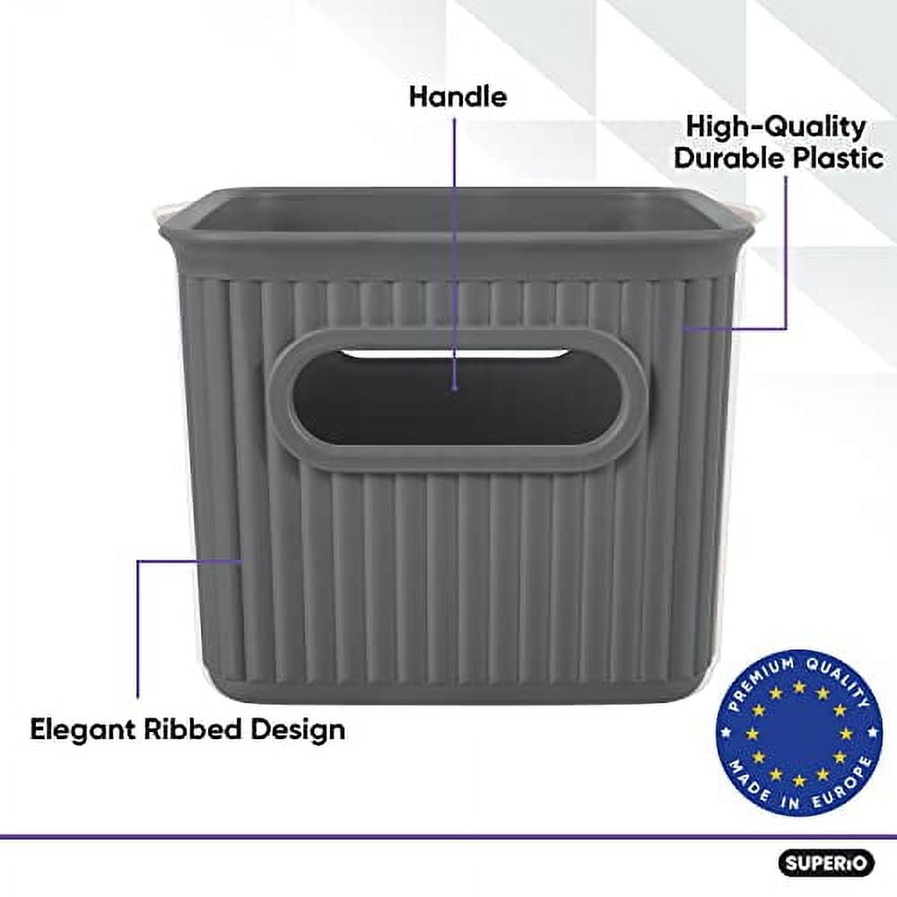Superio Small Ribbed Plastic Storage Basket Organizer,  (Grey) Closet Storage bin for Shelf, Pantry, Office, and Cosmetics