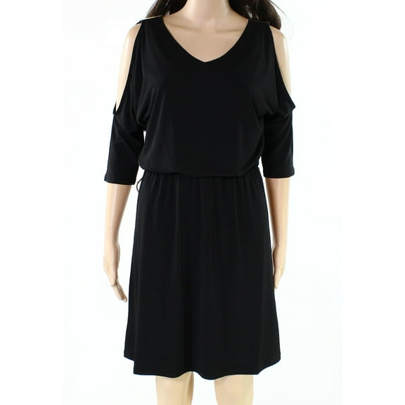 INC NEW Black Womens Size XS V-Neck Blouson Split-Sleeve Sheath Dress