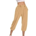 thumbnail image 4 of Women Trendy Summer Capri Pants Loose Baggy Cinch Bottom Tapered Pants with Pockets Drop Crotch Comfy Ankle Trousers, 4 of 9