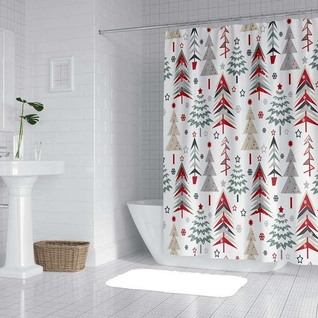 Christmas Digital Print Shower Curtain Watertight Mould Resistive Polyester Divider Curtain Includes Hooks Ideal For Bathroom Decor