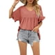 thumbnail image 3 of Camisetas de manga corta con volantes y cuello en V Ormromra Top para mujer 100% poliéster S M L XL XXL, 3 of 6