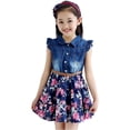 thumbnail image 2 of TIREOW Girls Lapel Sleeveless Denim Dress Summer Flower Printed Sundress Cute Dresses Princess Dresses Party Dresses, 2 of 5