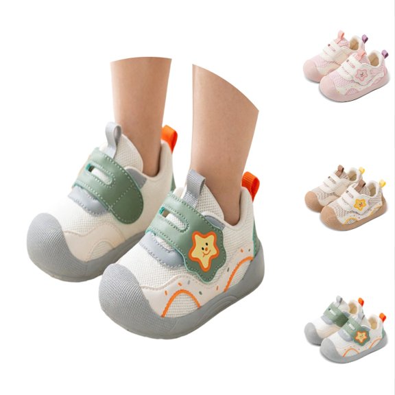 Krdevn Toddler Walking Shoes, Cartoon Wide Toe Breathable Mesh Hook and Loop Sneakers for Baby Boys Girls,Green
