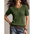thumbnail image 3 of Women's Henley Knit Top Short Sleeve Button Down Ribbed Sweater, 3 of 6