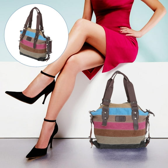 WHAMVOX Fashion Women's Girls Multicolor Stripes Patchwork Canvas Handbag Shoulder Bag Cross-body Messenger Bag