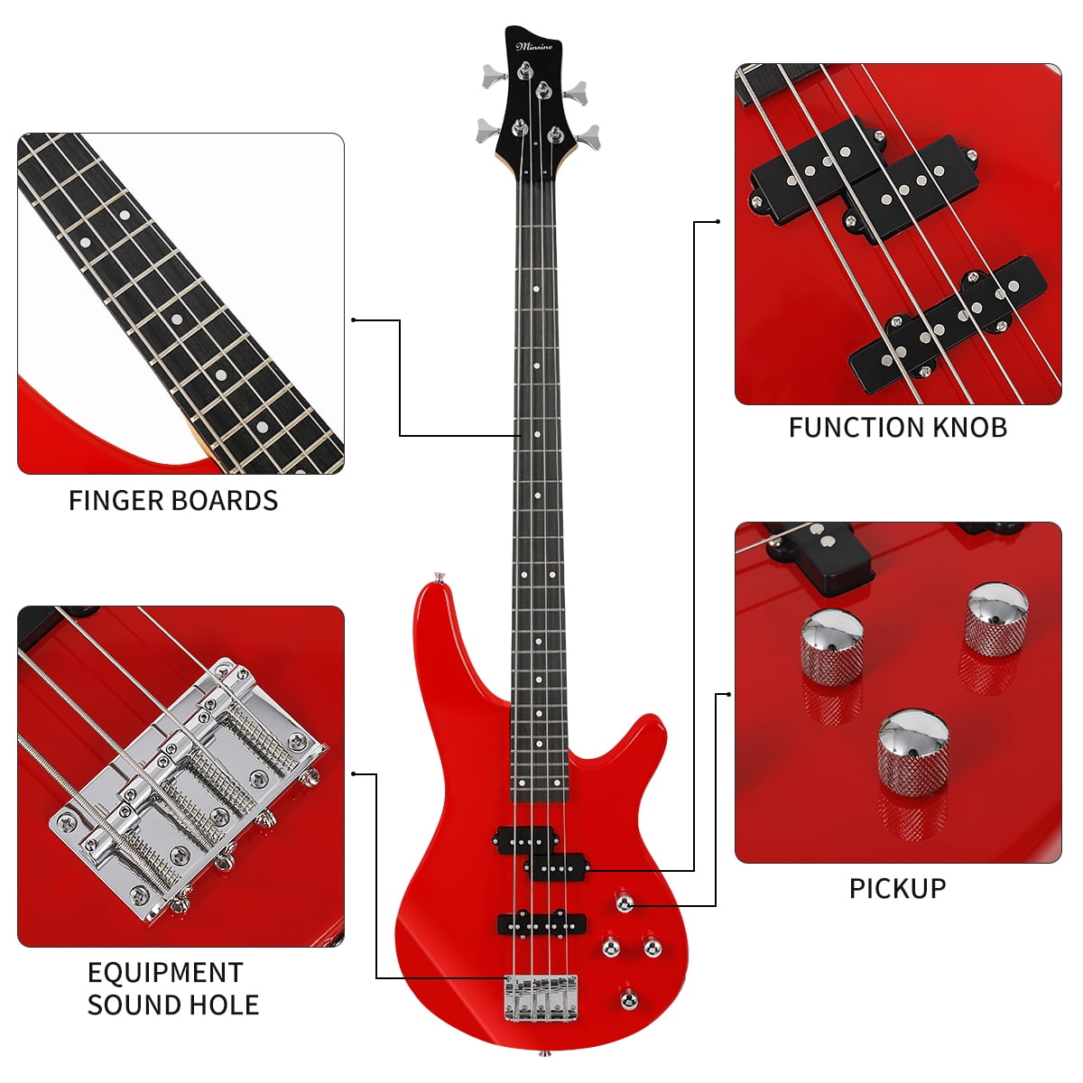 Electric Bass Guitar 4 Strings Full Size P Bass Beginner Kit Black for Starter with Gig Bag, Guitar Strap, and Guitar Cable