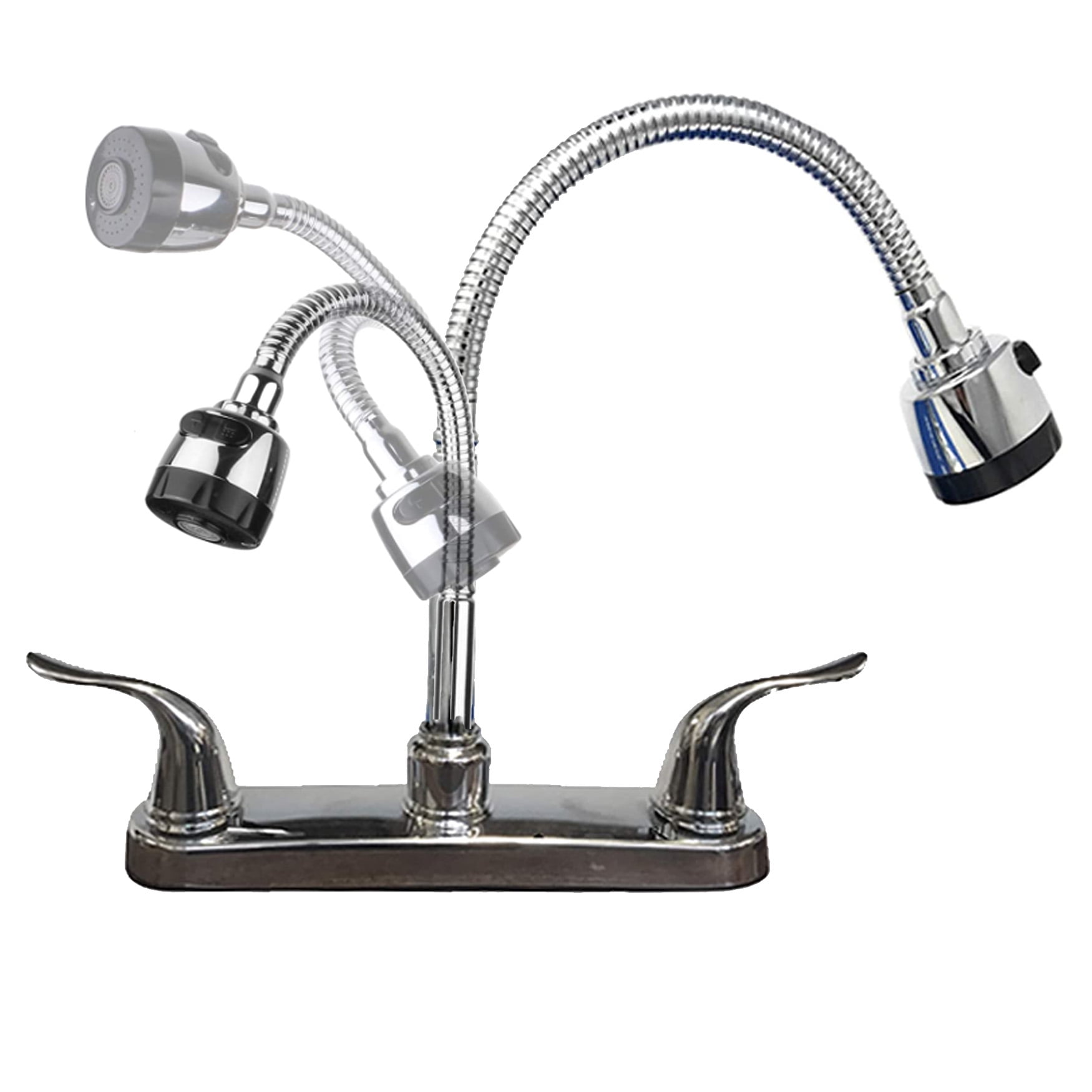 8" Center Set Two Handle Kitchen Chromed Plastic Faucet with Tall Flexible Spout for Kitchen RV Camper Motorhomes Office ADA