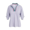 thumbnail image 5 of Olyvenn Womens V Neck Striped Blouse Oversized Dolman Sleeve Tops Summer Casual Loose Fit Casual Collared Shirts Purple M, 5 of 6