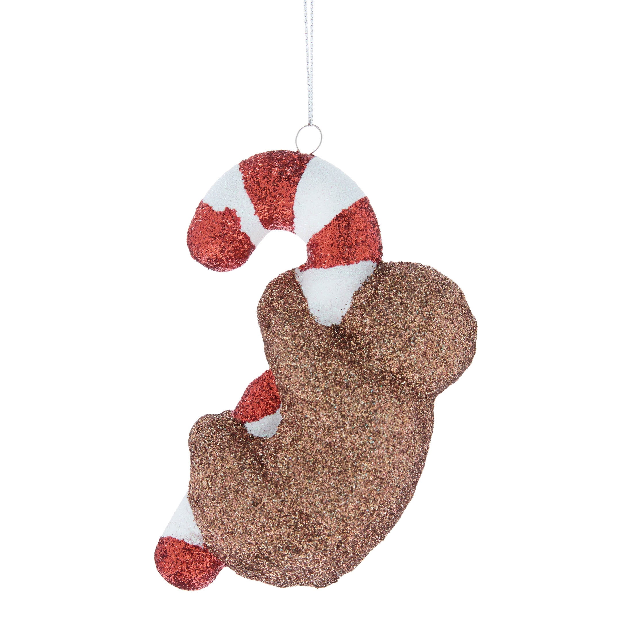 Brown/Red/White Glitter Sloth with Candy Cane Christmas Ornament, 4.3", by Holiday Time