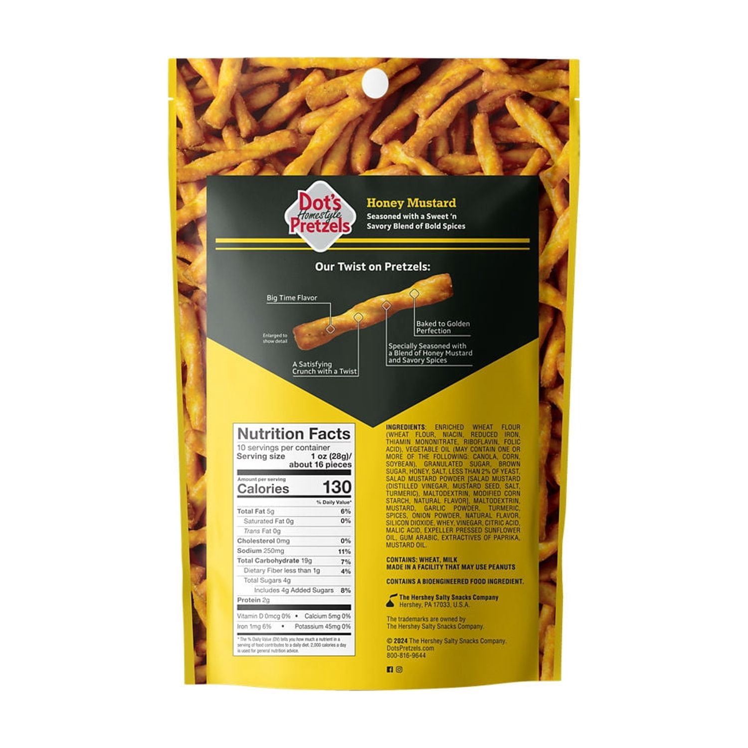 (3 pack) DOT'S Homestyle Pretzels Honey Mustard Flavored Snacking Size, Seasoned Pretzel Twists Bag, 9.5 oz