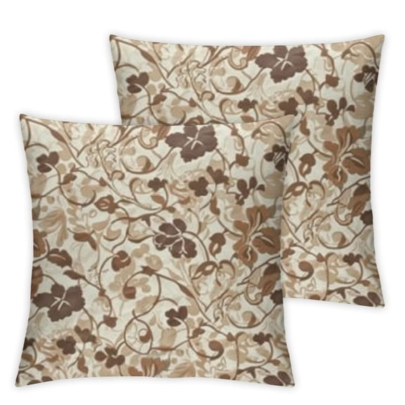 Ivory Throw Pillow Cover Set of 2, Autumn Leaves in Faded Earthen Tones Fall Season Branches Romance Illustration, Decorative Square Covers for Couch Bed & Sofa, 18"x18", Cream Umber Cocoa