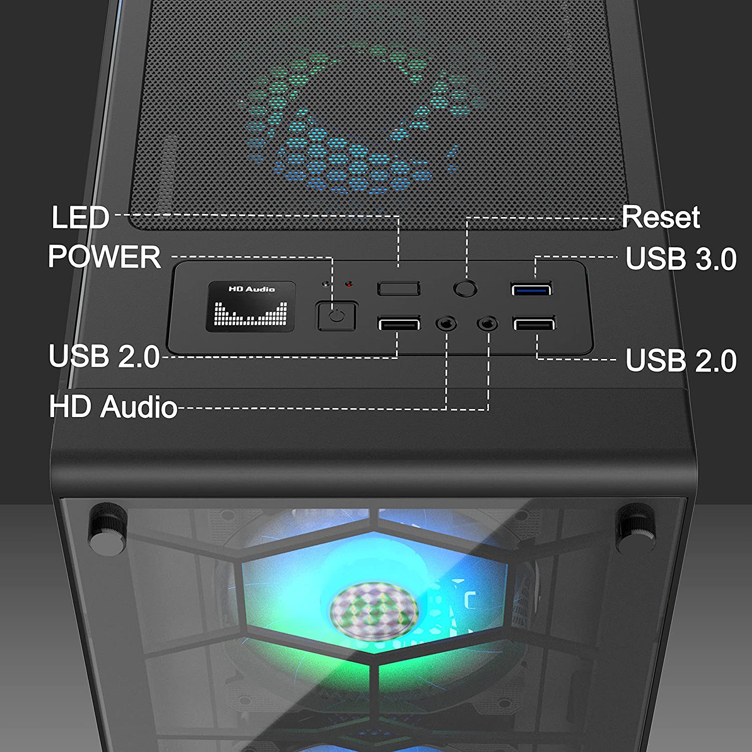 MUSETEX 6pcs ARGB Fans Pre-Installed, USB 3.0 Tempered Glass ATX Mid-Tower Chassis Gaming PC Case Cable Management/Airflow Gaming Style ATX/Micro ATX/ITX Computer Case 2021 Released (Black,G05N6)