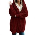 thumbnail image 2 of SDNall Cardigan Sweaters for Women Trendy Solid Color Casual Plush Cardigan Long Sleeve Pockets Coat Tops Fuzzy Pajamas for Women (Wine, Sizes S-XXXXXL), 2 of 9