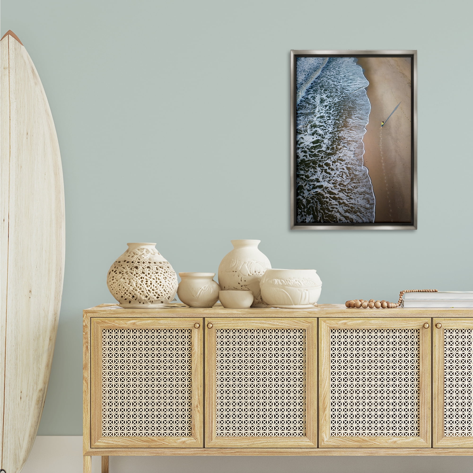 Stupell Industries Vertical Aerial Beach View Nautical & Beach Photography Gray Floater Framed Canvas Art Print Wall Art, 21 x 31
