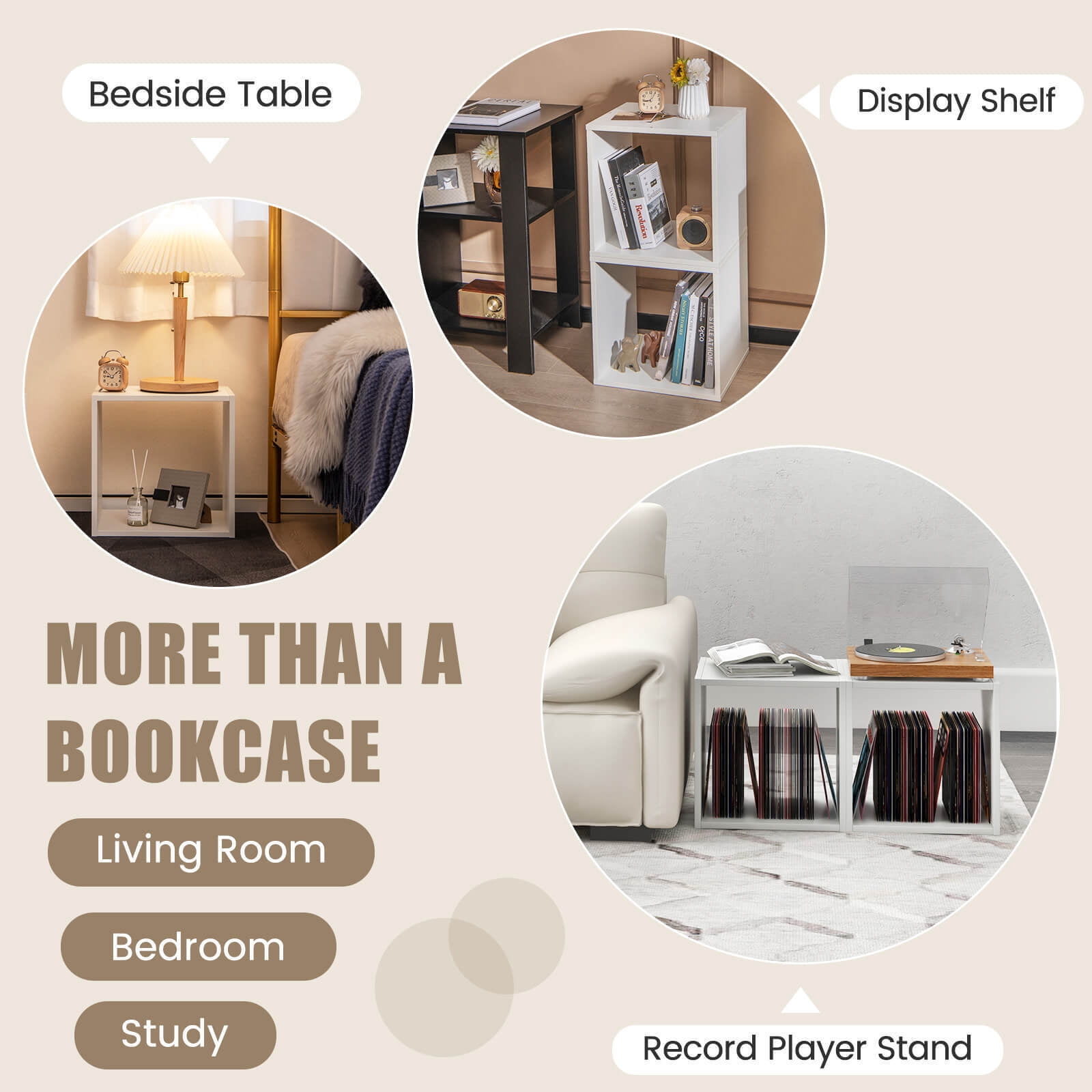 Amijoy Stackable Storage Cube Set of 2, Home 2 Pcs Cubby Organizer, Free-standing Storage Organizer Bookcase w/ Anti-toppling Device