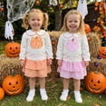 thumbnail image 4 of Yuncity Girls 2 Piece Outfit Set Fall Winter Peter Pan Collar Pumpkin Embroidery Long Sleeve Top Tiered Ruffle Skirt Holiday Party Clothes Size 18-24 Months, 4 of 7