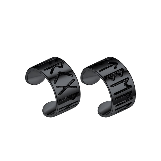 Pendientes de plata esterlina Silvora Black Viking Rune Ear Cuffs Clip para hombres y niños