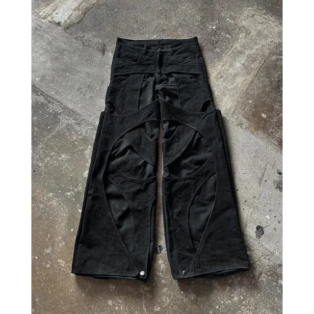 Pantalones de chándal holgados para hombre y mujer, pantalón con cordón, rayas naranjas, bordado de mariposa, hebillas de pierna, color verde negruzco