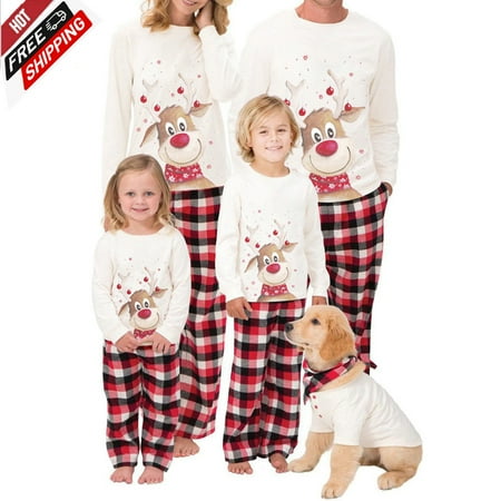 

Christmas Pajamas for Family Reindeer Plaid Family Collection Sleepwear Christmas Pajamas Nightwear Long Pajamas