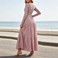 thumbnail image 4 of Ygbgbb Women Square Neck Tiered Maxi Dress, Long Sleeve Textured Fabric Fitted Bodice Ruffle Tier Skirt Dress for Party and Dating Pink M, 4 of 9