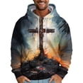 thumbnail image 2 of Men's Loose Fit Hoodie with Cross Print, Casual Long Sleeve Pullover Sweatshirt, Soft Fleece Streetwear for Fall Winter, Christmas Holiday, Daily Comfort,Black,L, 2 of 5