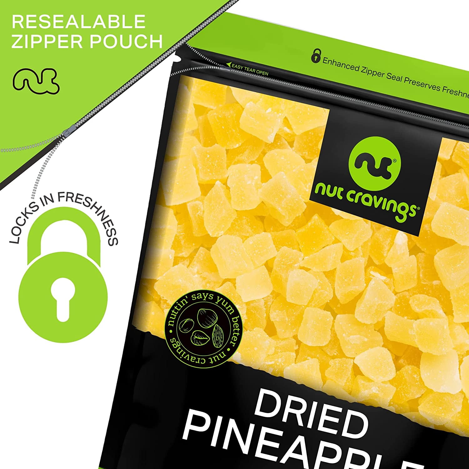 Nut Cravings Sun Dried Pineapple Chunks, with Sugar Added (32oz - 2 lbs)