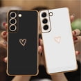 thumbnail image 4 of Compatible with Samsung Galaxy S22 Case for Women Cute Luxury Gold Heart Pattern Design, Full Camera Protection & Soft TPU Shockproof Protective Plating Edge Phone Case,6.1 inch 2022, White, 4 of 12