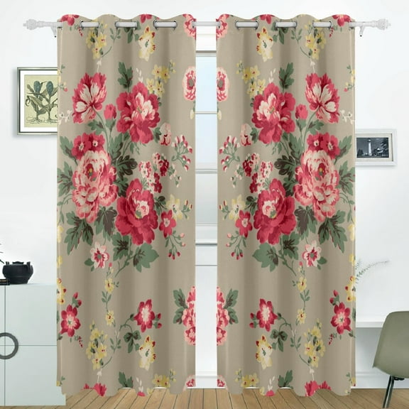 POPCreation Wild Roses Print Window Curtain Blackout Curtains Darkening Thermal Blind Curtain for Bedroom Living Room,2 Panel (52Wx84L Inches)