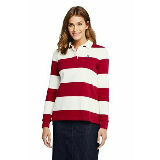 Lands End Polo Rugby Shirt Stripe, Red And White Stripe Rugby Shirt Womens
