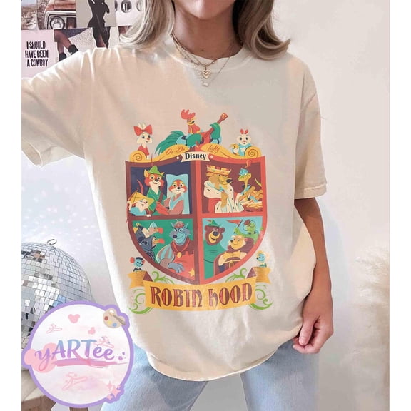 Vintage Robin Hood and Friends Comfort Colors Tee, Magic Kingdom Family T-Shirt, Maid Marian Little John,Ivory Color,Size M