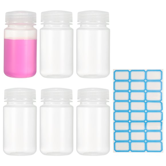Uxcell 6Pcs Plastic Reagent Bottles, 4.4oz Laboratory Grade Chemical Sample Bottles PP Leak-Proof Liquids Storage Containers for Lab Reagents Travel Toiletries, Clear