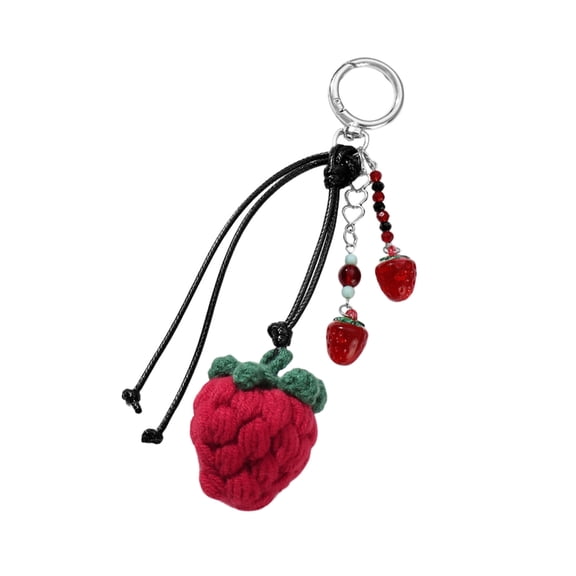 Lovely Bag Charm Pendant Keyring Crocheted Strawberry Braided Rope Keychain Bag Charm for Backpack Purse Handbag Decors